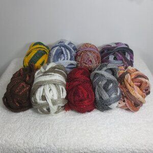 Sequin Lace Yarn Lot of 9 Ball Skeins Mixed Colors Sewing Trim Fishnet 2.5 Inch